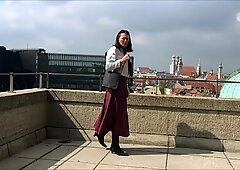 Long leather skirt outdoors