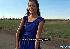 Public Agent Tight sexy Czech shaved pussy fucked outdoors