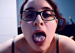 Sucking STEP BROTHERS tiny dick while parents out at a movie. He cums down my throat!