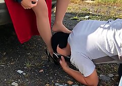 Slave lick shoes mistress pantyhose nylon tights foot fetish femdome