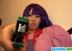 Yuuki rubs cock with feet in nylon