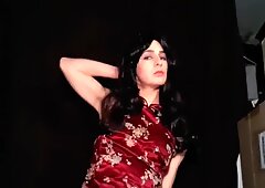 White Sissy Cd In Asian Ladyboy Dress Small Cock