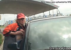 They pick up grandma and fuck outside
